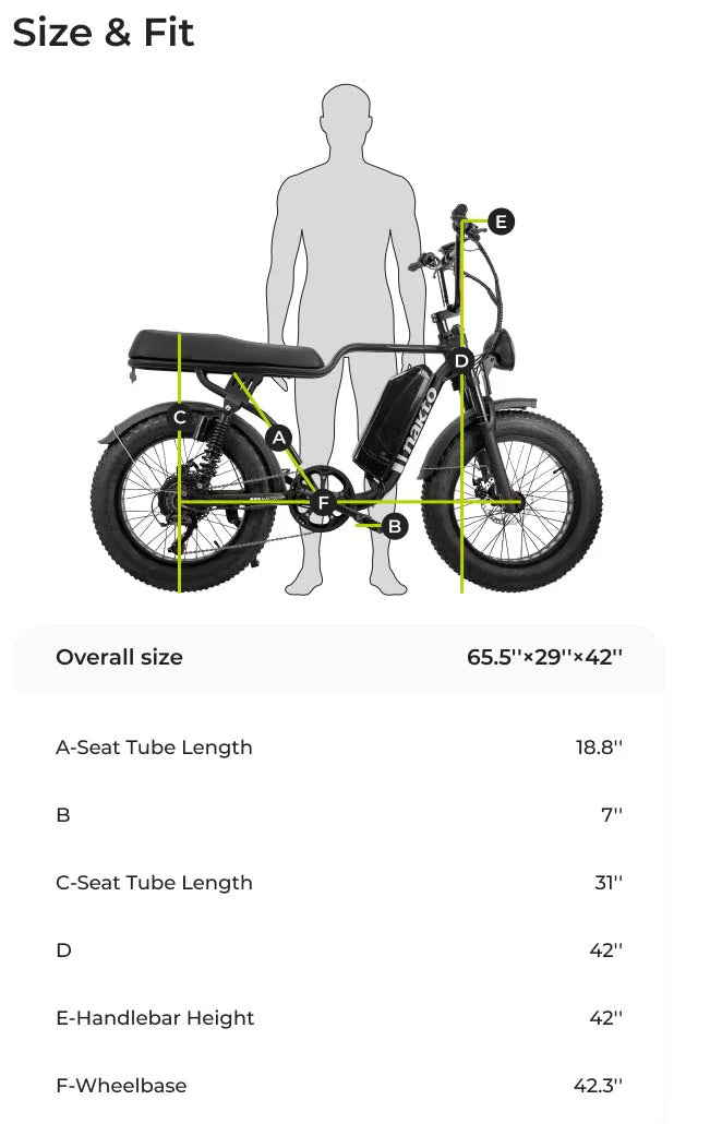 Nakto Cruiser 2 Fat Tire 750W Electric Bike 26" Tire Sizing Chart - Shopsy Dropsy