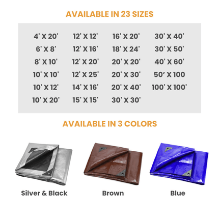 Super Heavy Duty Poly Tarp Cover Thick 16 Mil, 8 oz - Shopsy Dropsy LLC