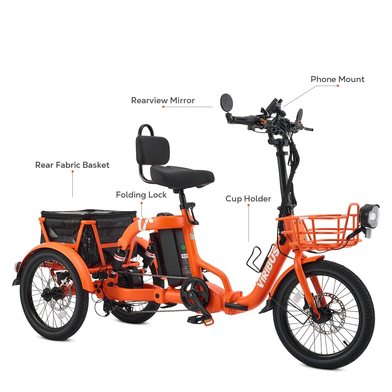 Viribus FC2 48V/750W Folding Electric Trike 18" Tire - Shopsy Dropsy LLC